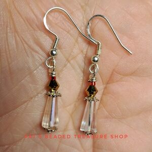Silver and Gold Dangle Earrings with Crystal Drops
